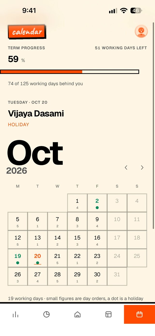 Skipp calendar: term progress and holidays