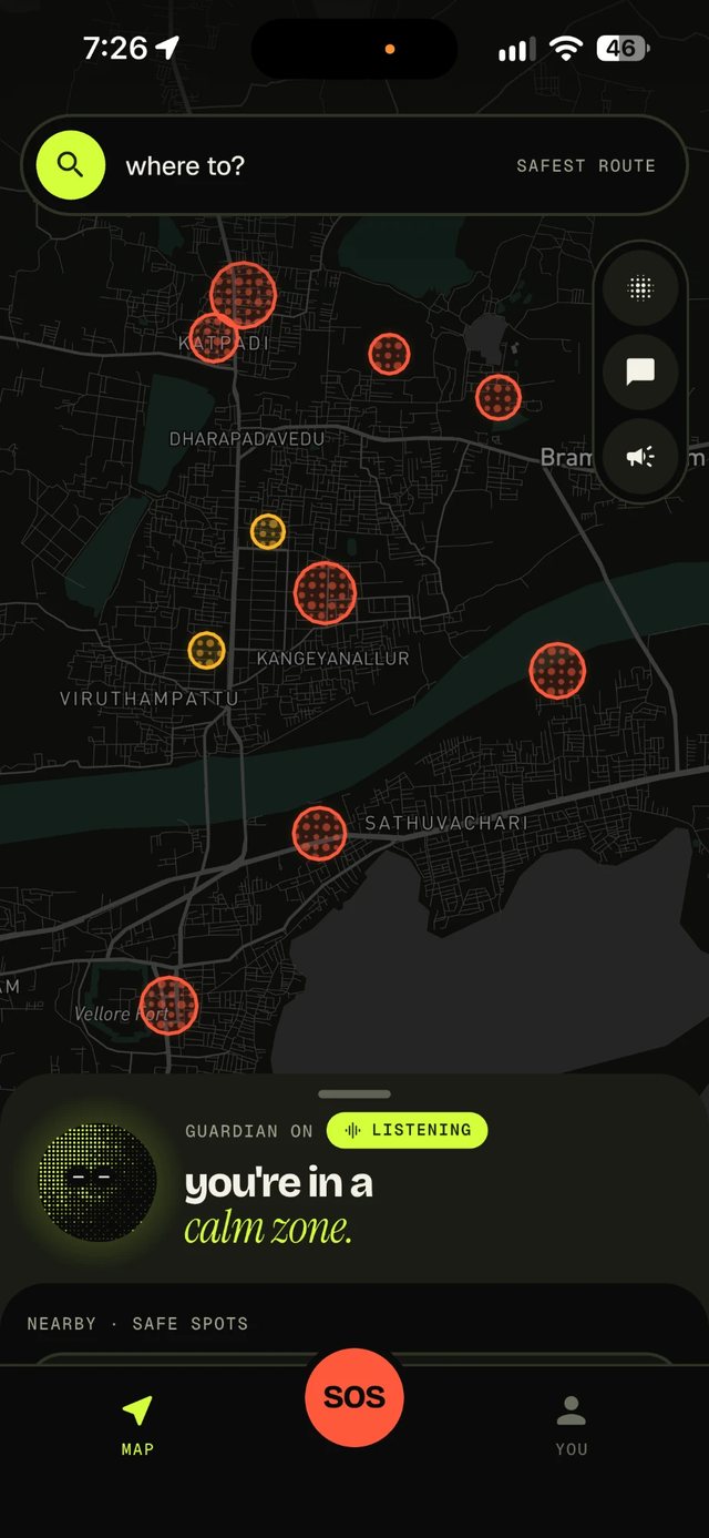 WSF map with live risk zones and the guardian listening
